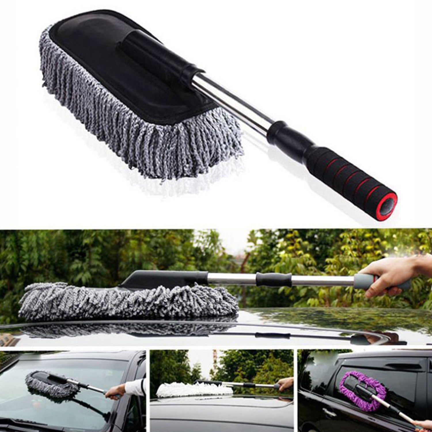 Progience Microfiber Wash Brushes With Long Handle Scalable Car Cleaning  Wet and Dry Duster
