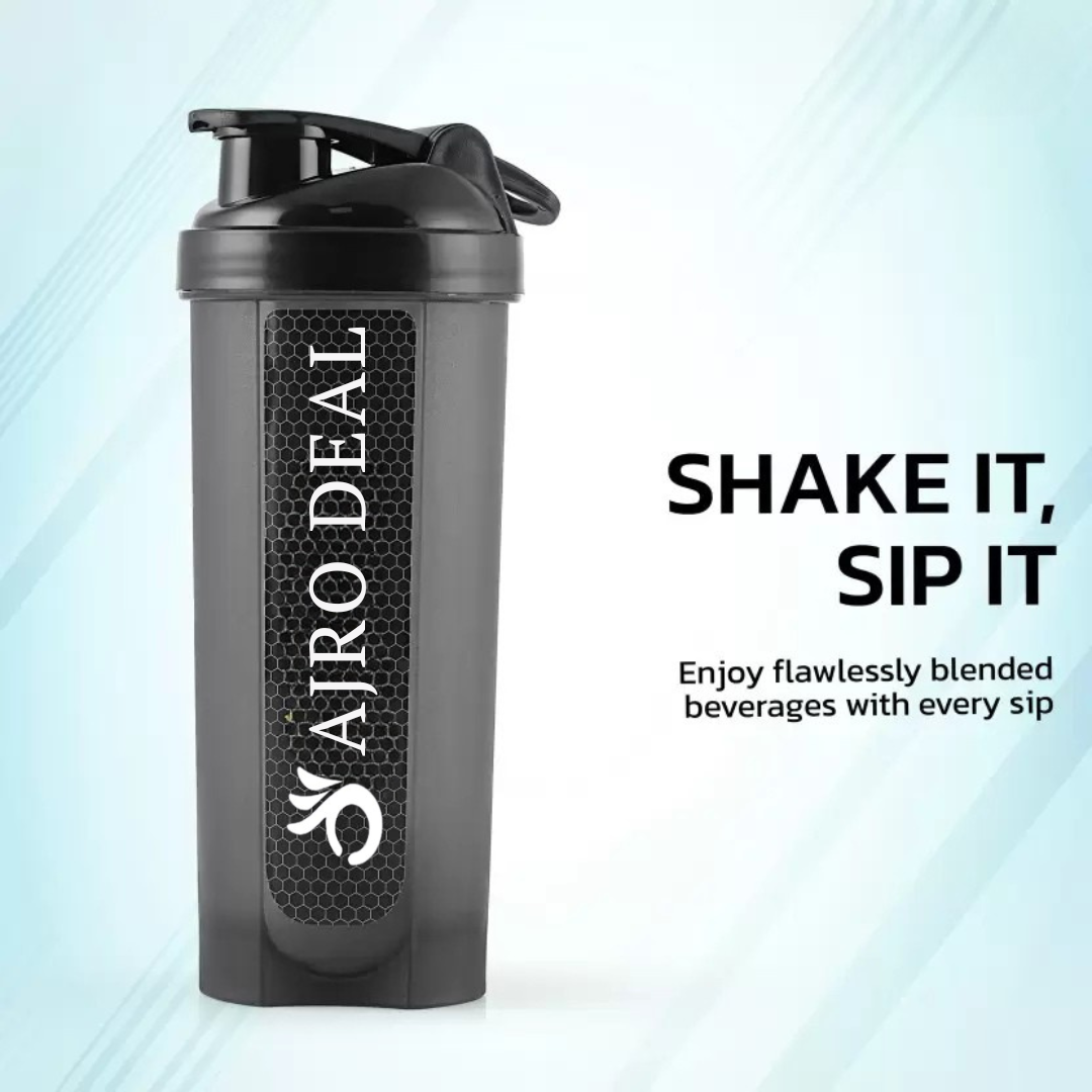 AJRO DEAL 700ml Gym Shaker Bottle with Whisk Ball | BPA-Free Protein Mixer (Black, Pack of 1)