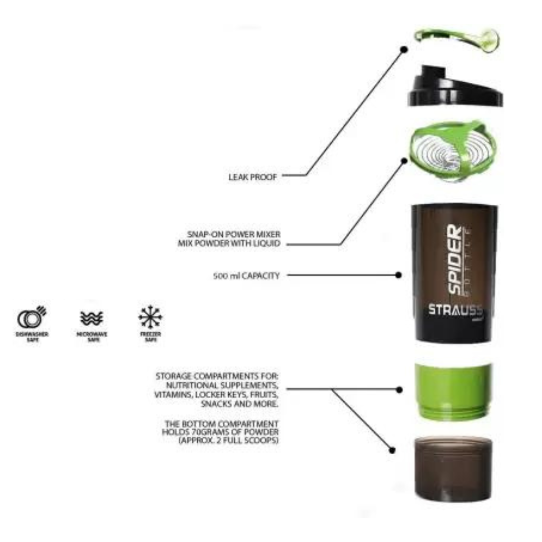 Gym Shaker Bottle, Shakers for Protein Shake with 2 Storage Compartment Gym protein shaker for workout