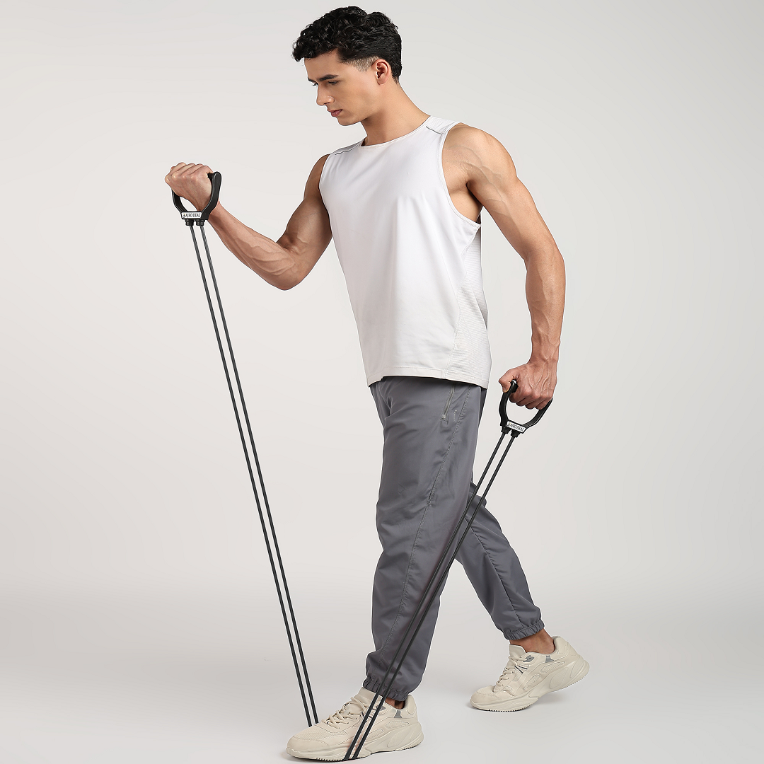 AJRO DEAL 4-in-1 Fitness Kit – Ab Wheel Roller, Hand Grip, Resistance Tube & Skipping Rope | Gym & Home Workout Accessories for Men & Women