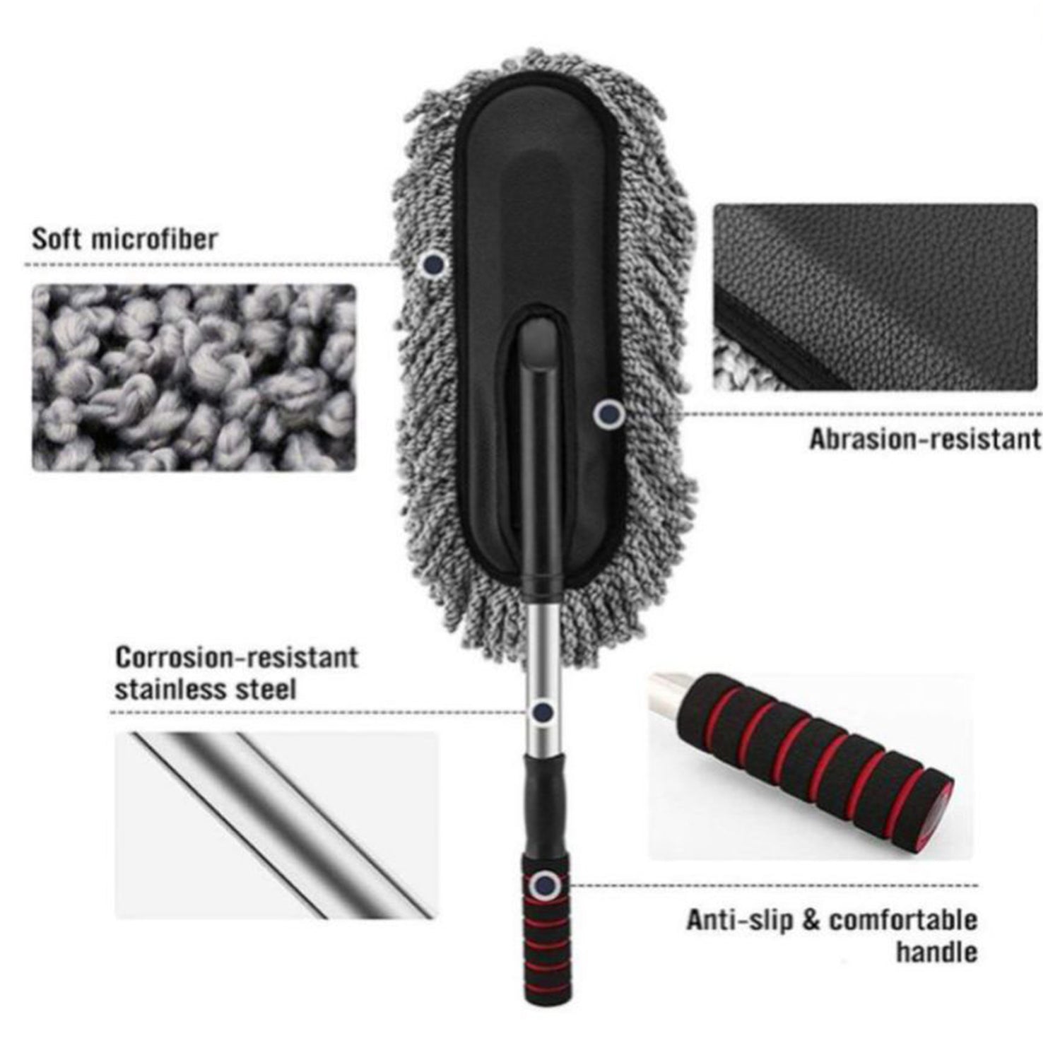 Progience Microfiber Wash Brushes With Long Handle Scalable Car Cleaning  Wet and Dry Duster