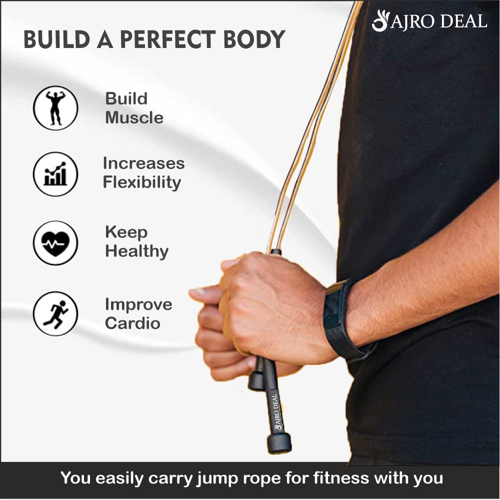 AJRO DEAL 4-in-1 Fitness Kit – Ab Wheel Roller, Hand Grip, Resistance Tube & Skipping Rope | Gym & Home Workout Accessories for Men & Women