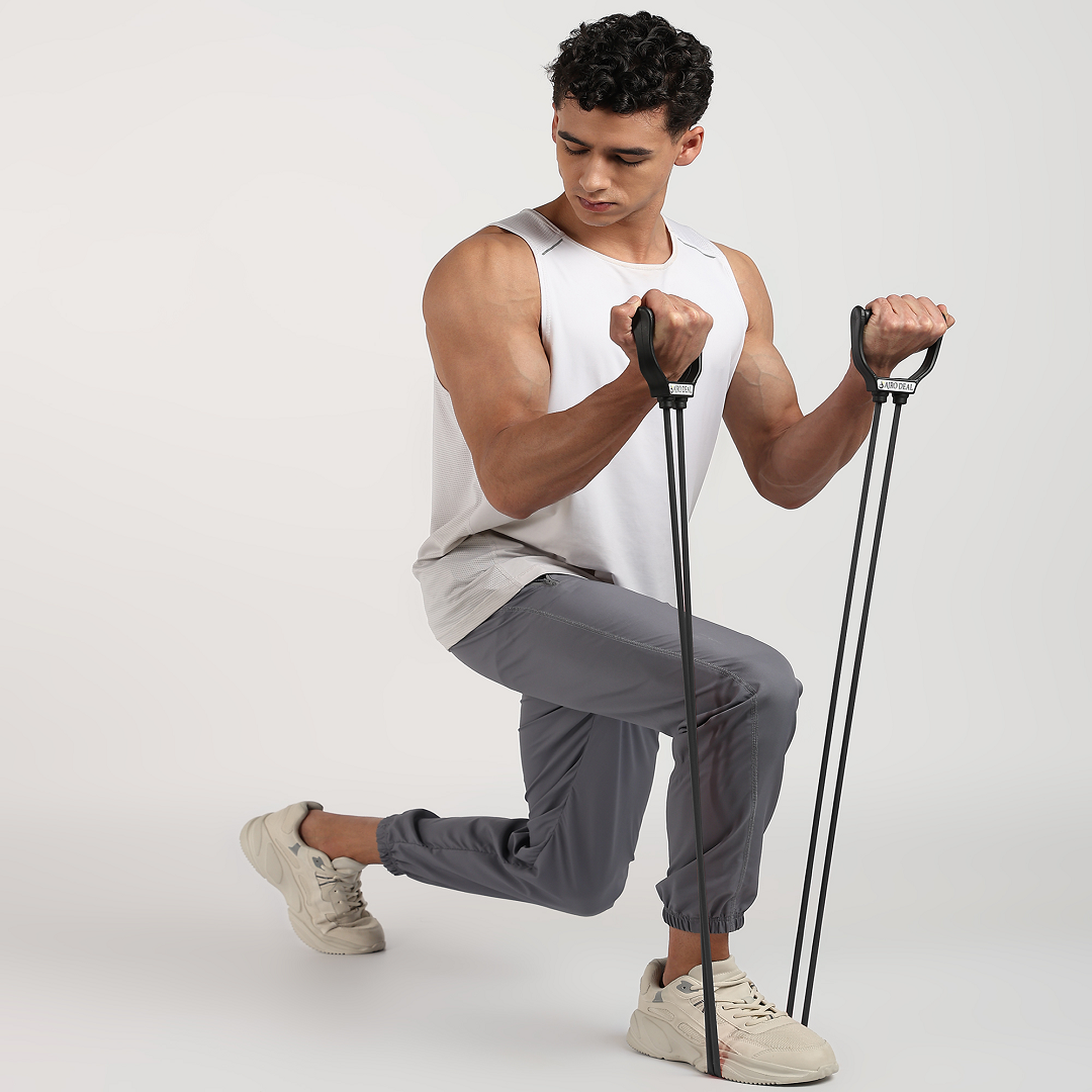 AJRO DEAL 4-in-1 Fitness Kit – Ab Wheel Roller, Hand Grip, Resistance Tube & Skipping Rope | Gym & Home Workout Accessories for Men & Women