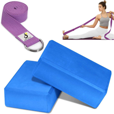High Density EVA Foam Yoga Block for Improve Strength| Flexibility| Yoga Brick & Yoga Strap with Extra Safe Adjustable D-Ring Buckle for Back Support Bend, Yoga Session for Unisex