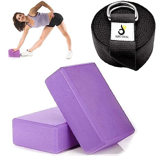 High Density Yoga Brick/Blocks & Yoga Strap with Extra Safe Adjustable D-Ring Buckle for Back Support Bend, Yoga Session, Meditation, Improve Strength