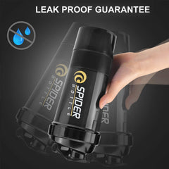 Gym Spider Shaker Plastic Bottle 500 Milliliters with Extra Compartment, and Spider Mixer (Black)