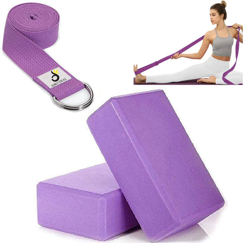 Yoga Block and Yoga Strap Set, 2 EVA Foam Soft Non-Slip Yoga Blocks 9×6×4  Inches