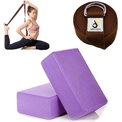 Yoga Blocks/Bricks High Density EVA Foam & Yoga Strap with Extra Safe Adjustable D-Ring Buckle Best for Daily Stretching, Yoga, Pilates, Physical Therapy, Fitness for Men & Women's