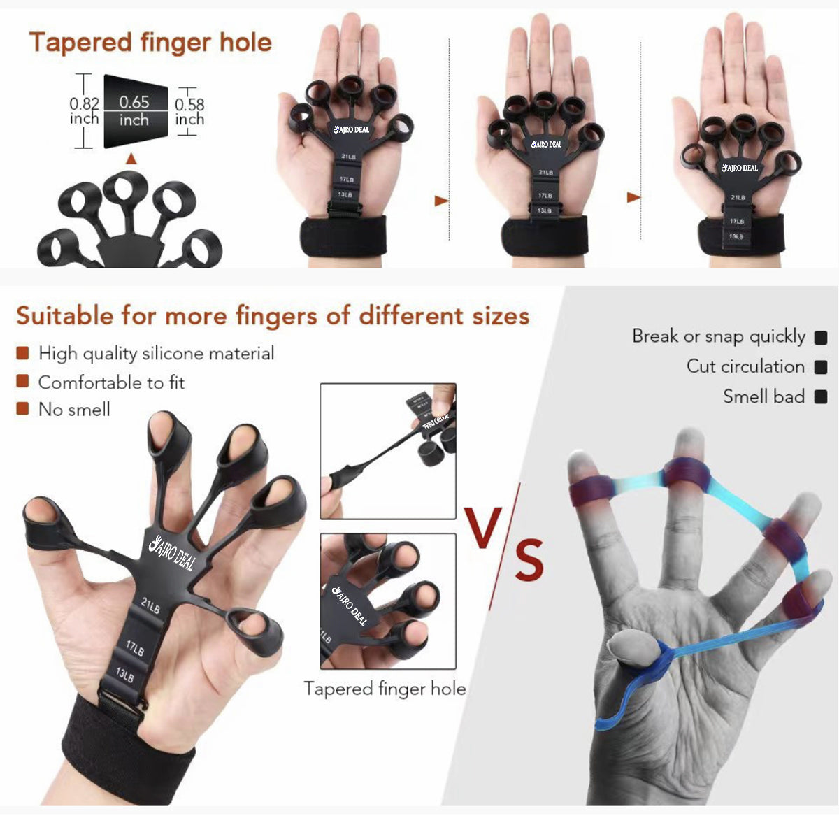 AJRO DEAL Hand Power Gripper & Finger Resistance Band | Hand Grip Strengthener for Muscle Building, Finger Exercise & Injury Recovery
