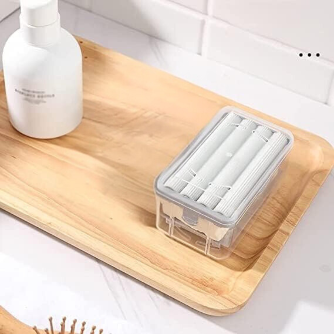 Soap Roller Dispenser,2-in-1 Portable Soap Dish & Soap Dispenser with Roller and Drain Holes, Multifunctional Soap Holder Foaming Soap Bar Box for Cleaning Cloth Brush