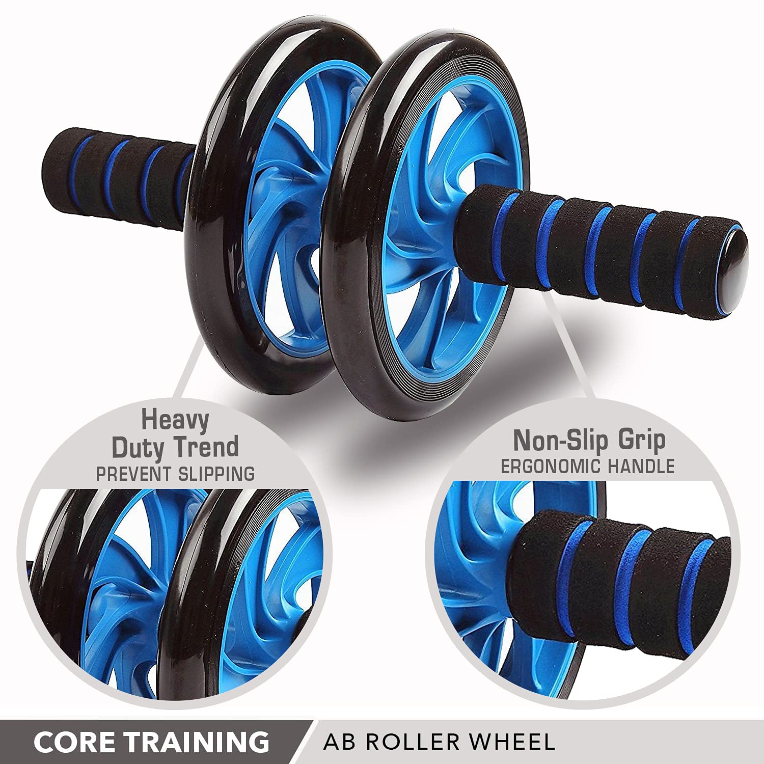 Anti Skid Double Wheel, Body AB Roller Exerciser for Abdominal Stomach Exercise Training with Steel Handle for Men, Women & Unisex