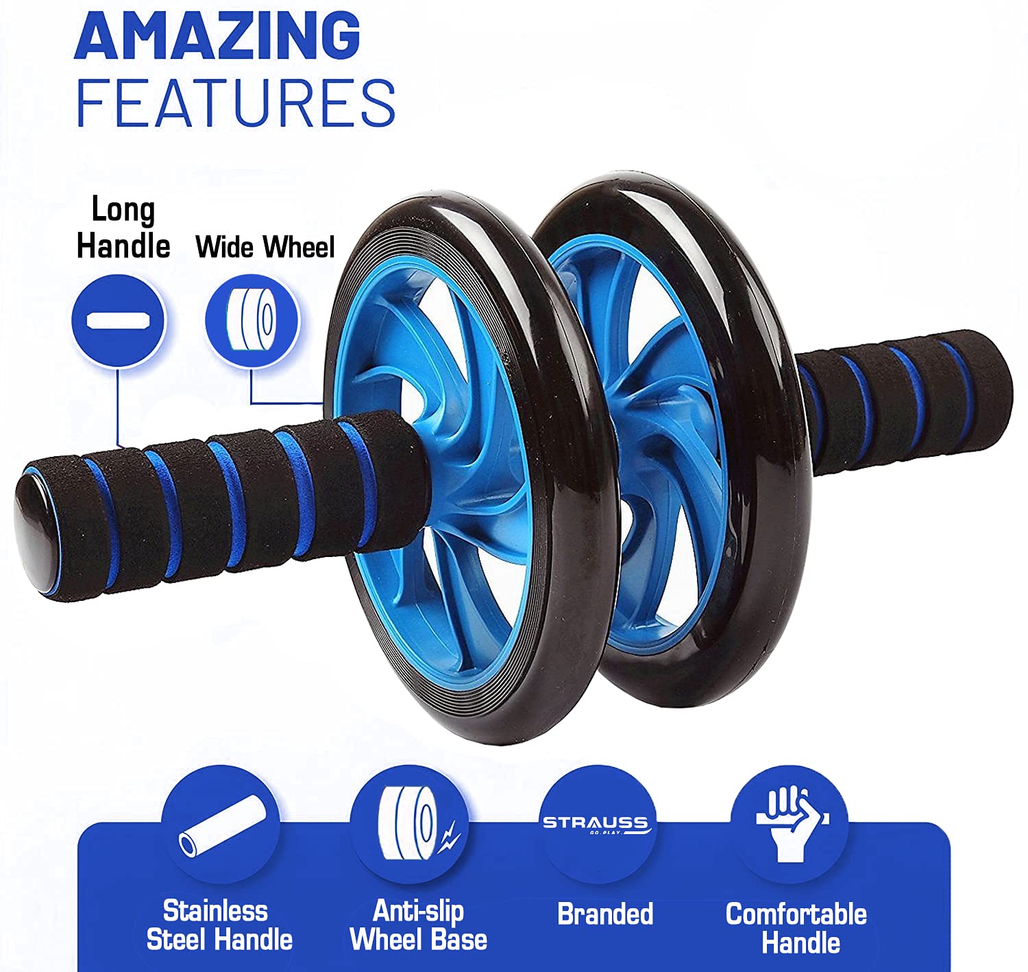Anti Skid Double Wheel, Body AB Roller Exerciser for Abdominal Stomach Exercise Training with Steel Handle for Men, Women & Unisex