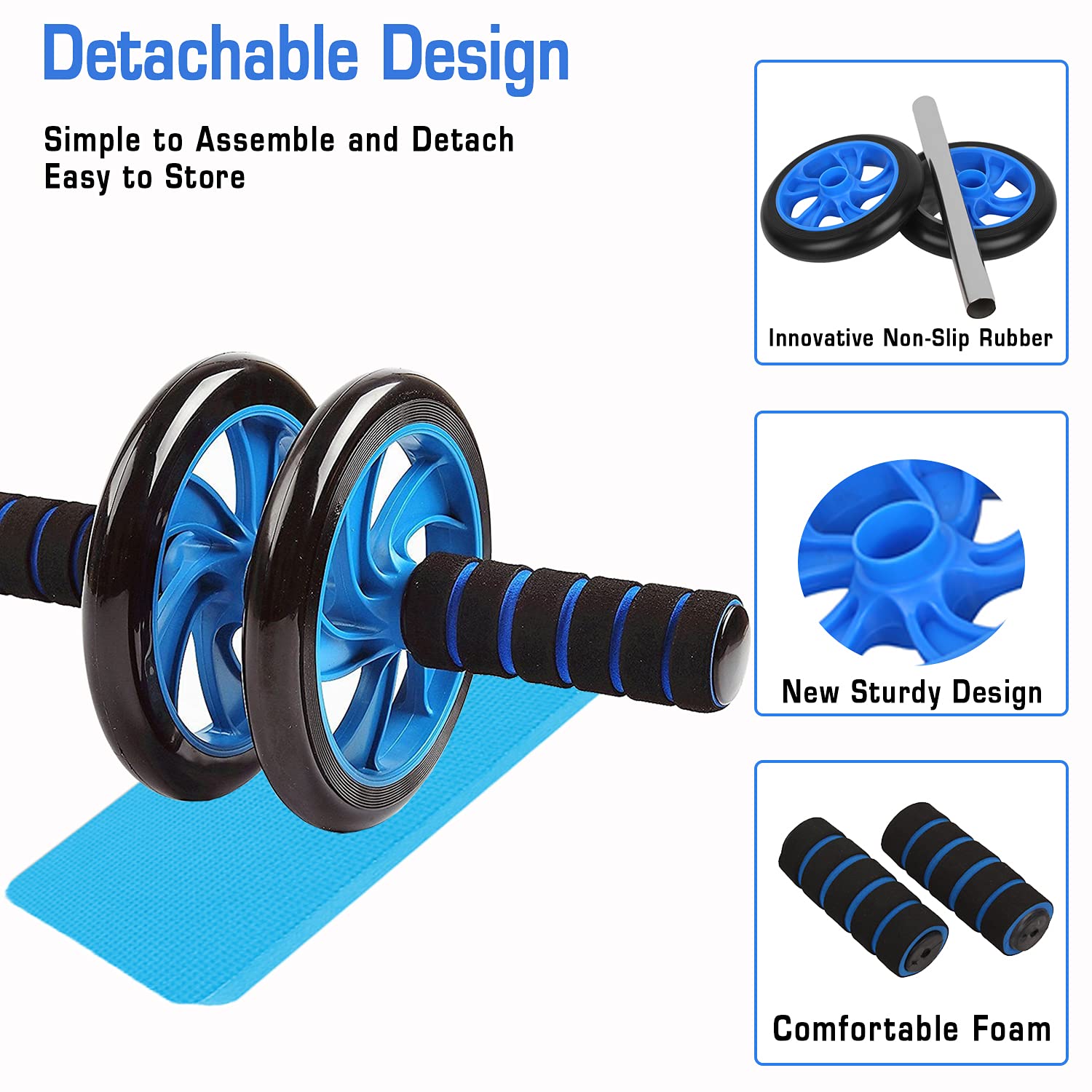 Anti Skid Double Wheel, Body AB Roller Exerciser for Abdominal Stomach Exercise Training with Steel Handle for Men, Women & Unisex