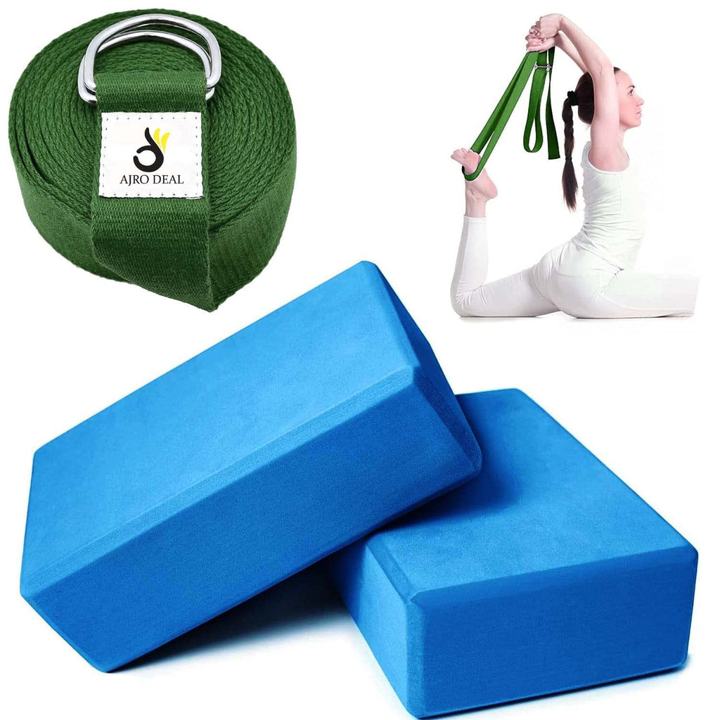 High Density Yoga Brick/Blocks & Yoga Strap with Extra Safe Adjustable D-Ring Buckle for Back Support Bend, Yoga Session, Meditation, Improve Strength