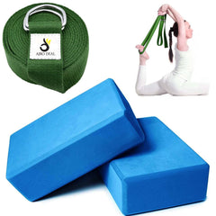 High Density EVA Foam Yoga Block for Improve Strength| Flexibility| Yoga Brick & Yoga Strap with Extra Safe Adjustable D-Ring Buckle for Back Support Bend, Yoga Session for Men & Women's