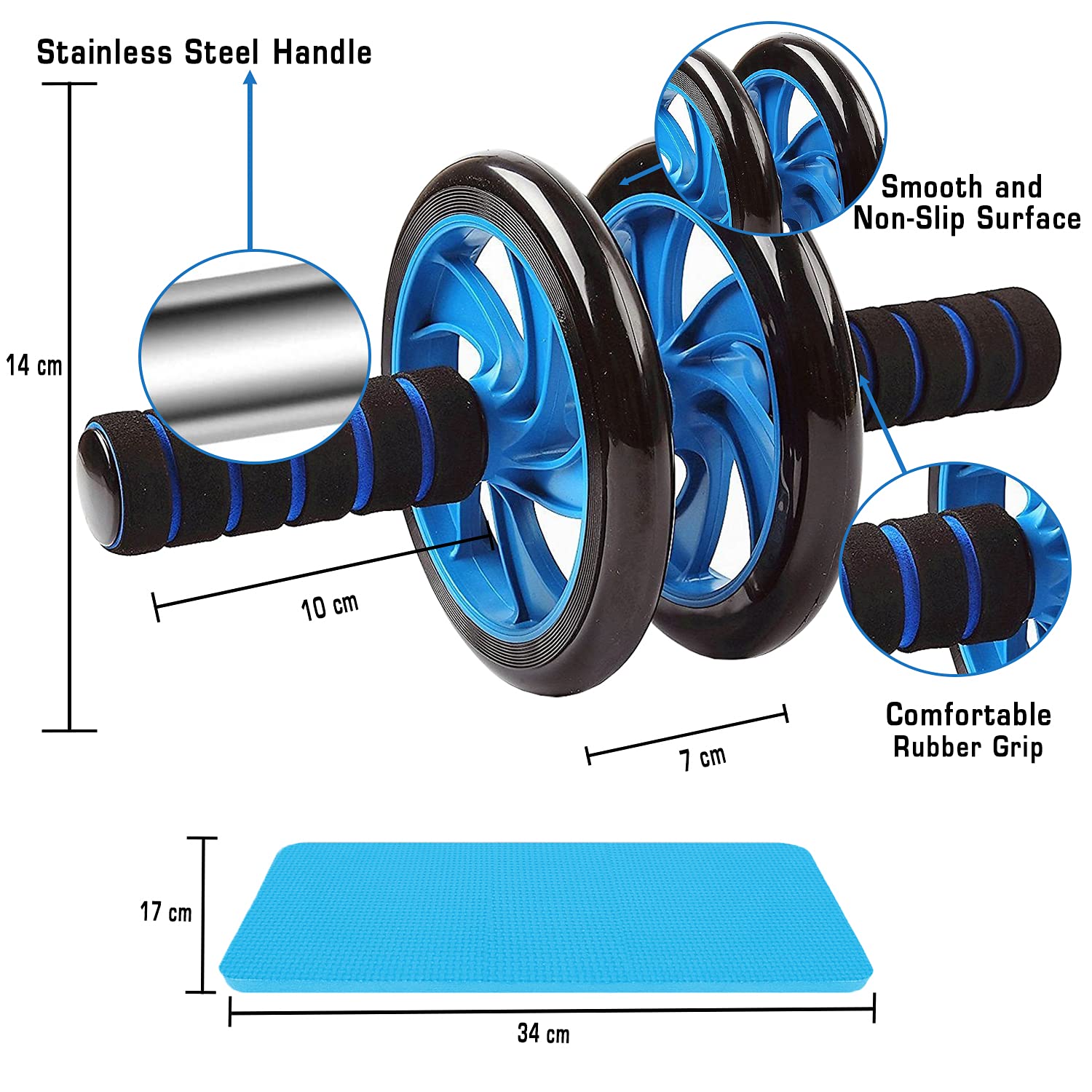Anti Skid Double Wheel, Body AB Roller Exerciser for Abdominal Stomach Exercise Training with Steel Handle for Men, Women & Unisex