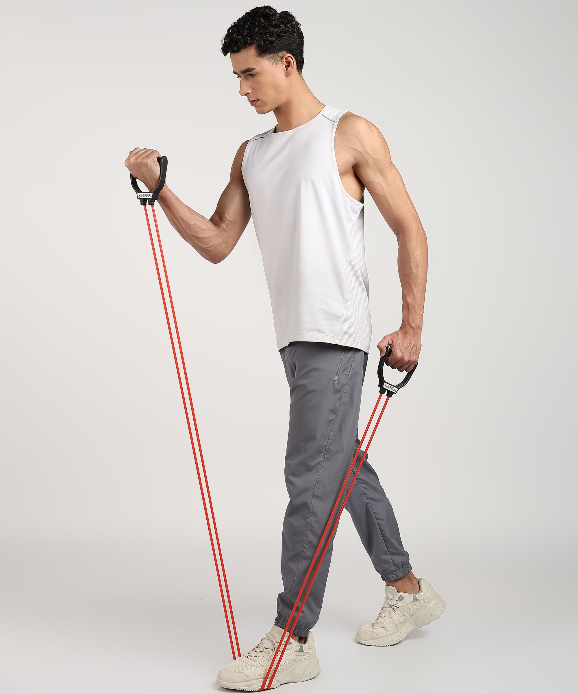 AJRO DEAL 4-in-1 Home Gym Fitness Kit – Push-Up Bars, Abs Roller, Tummy Trimmer & Resistance Tube | Workout Accessories for Men & Women