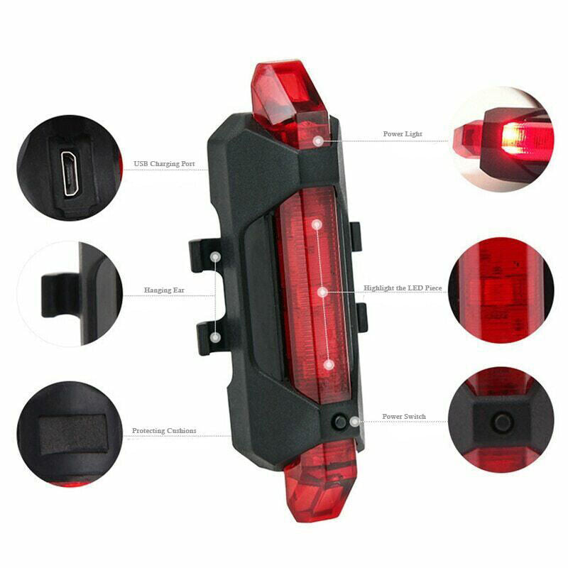 USB Rechargeable Cycle Horn with Light with USB Rechargeable Cycle tail light LED Front Rear Light Combo