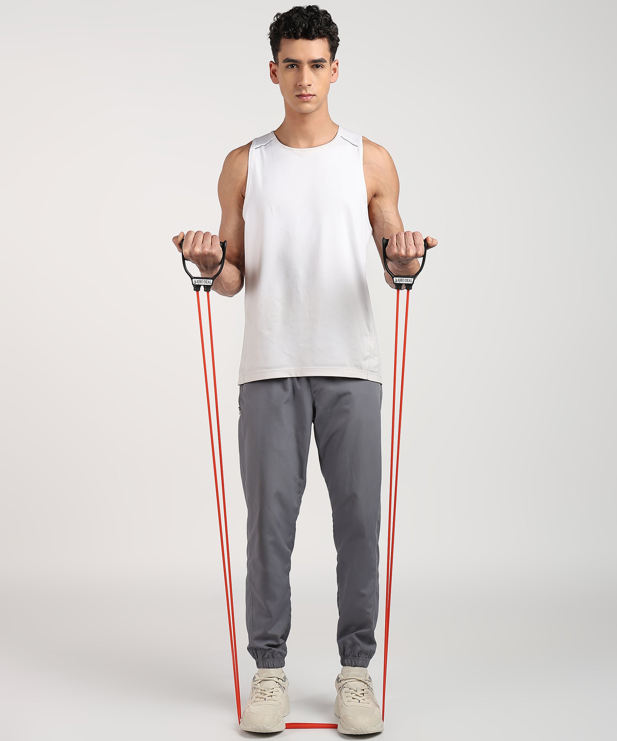 AJRO DEAL 4-in-1 Home Gym Fitness Kit – Push-Up Bars, Abs Roller, Tummy Trimmer & Resistance Tube | Workout Accessories for Men & Women