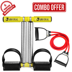 Gym Combo Double Spring Tummy Trimmer With Heavy Resistance Band Toning Tube Ab Exerciser