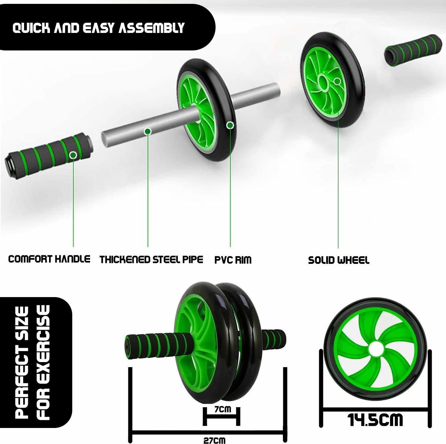 Anti Skid Double Wheel, Body AB Roller Exerciser for Abdominal Stomach Exercise Training with Steel Handle for Men, Women & Unisex