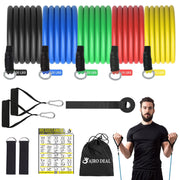 Portable 11 Pcs Resistance Bands for Workout Men & Women's | Exercise Rubber Fitness Band |Home Training Kit of (5 Toning Tubes, 1 Door Anchor, 2 Handles, 1 Carry Bag, 2 Legs Ankle Straps)