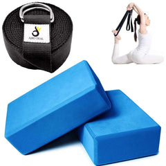 High Density Yoga Brick/Blocks & Yoga Strap with Extra Safe Adjustable D-Ring Buckle for Back Support Bend, Yoga Session, Meditation, Improve Strength