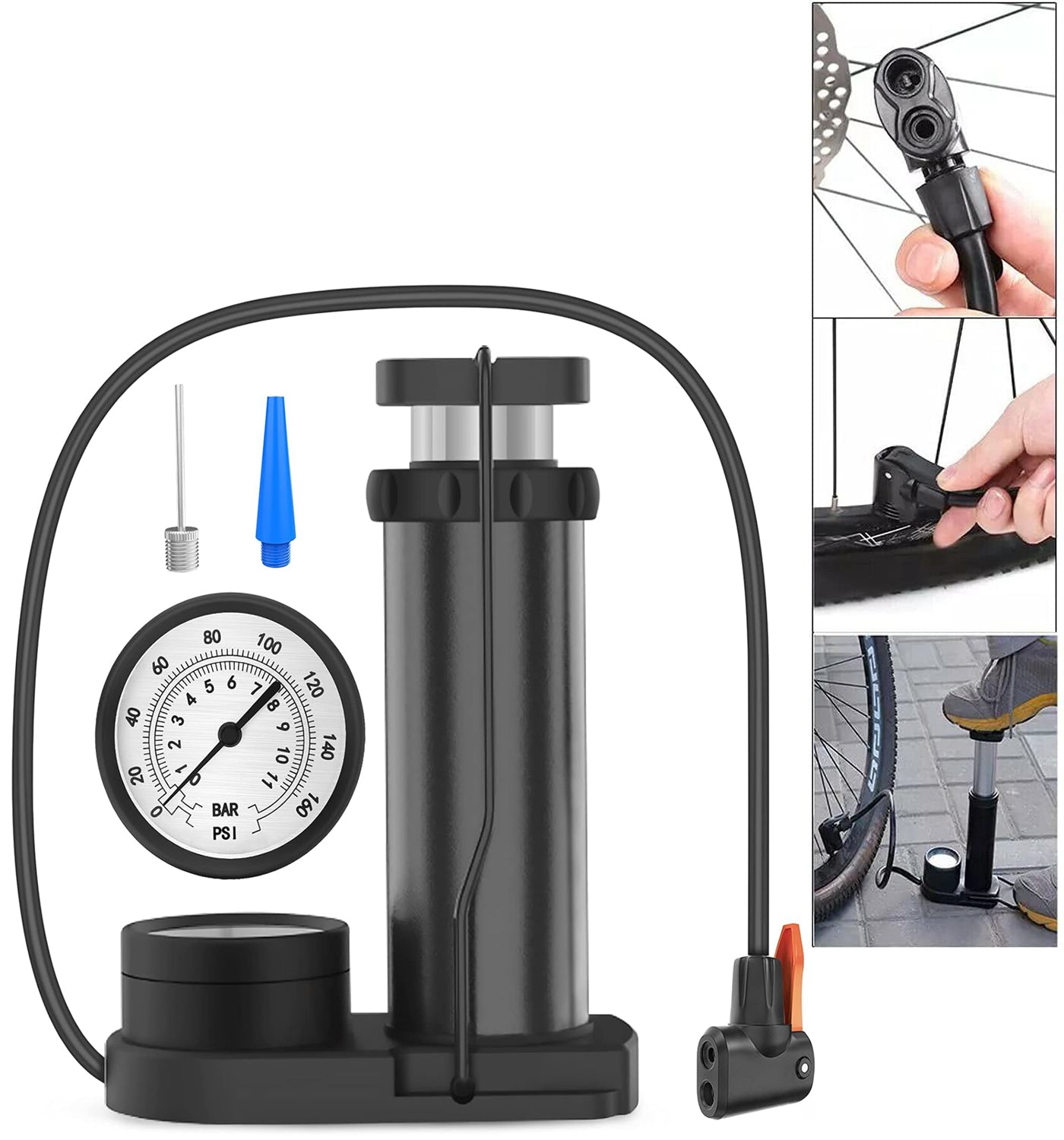 Mini Foot Air Pump,Cycle, Bike, Footballs & Car Tires - Durable & Portable